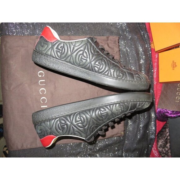 Gucci Ace Quilted G Rhombus Black Matelassé Leather Sneakers Shoes 7.5 men 9.5 - Picture 5 of 14